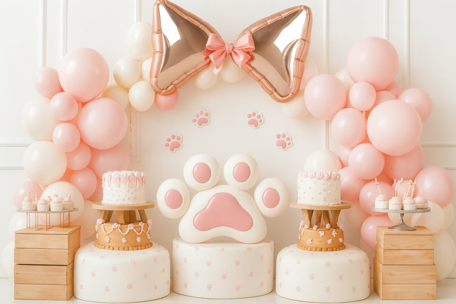 Fond avec nœud et ballons roses, fond pour gâteau d'anniversaire LXX510-144
