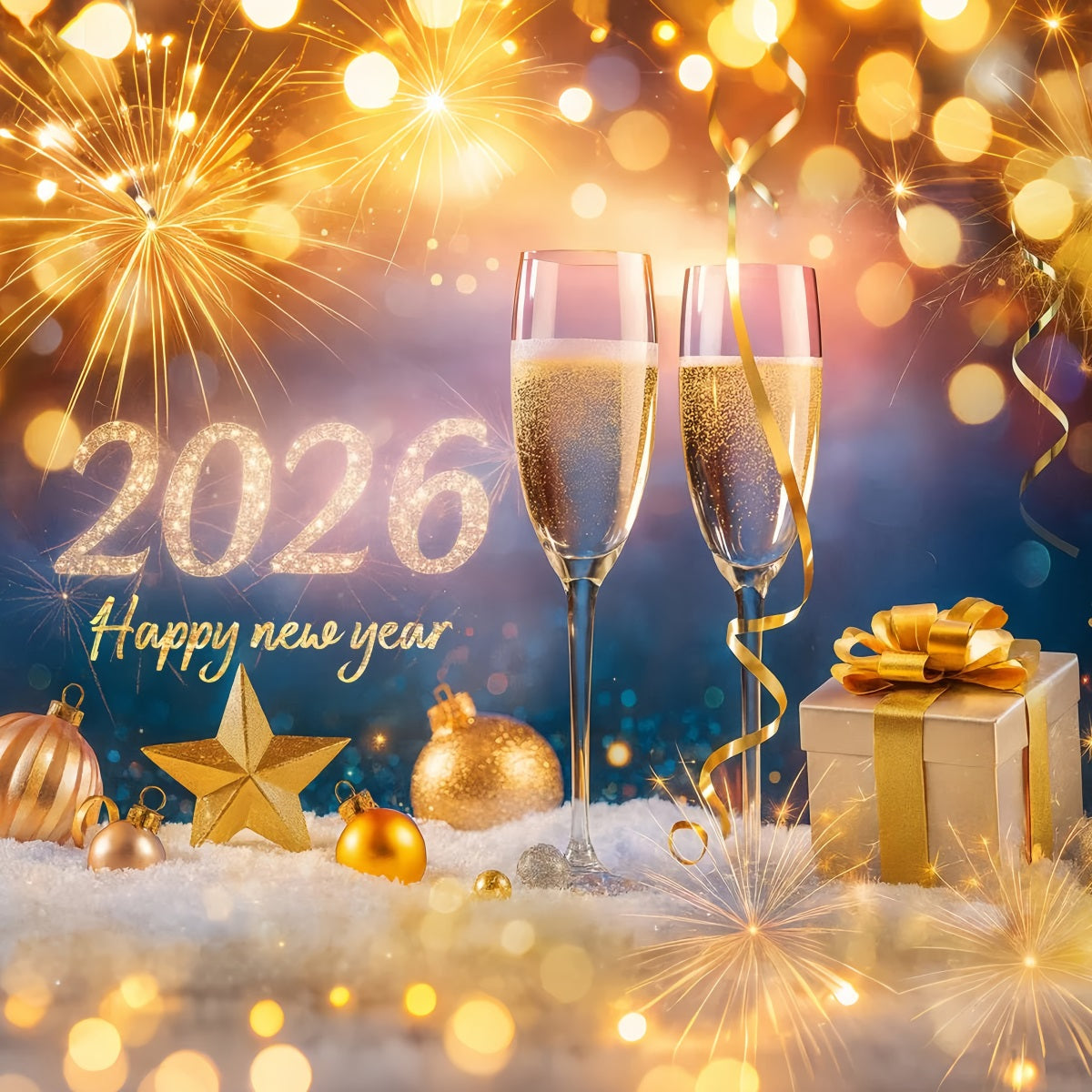 Fond « Bonne année 2026 » Verres de champagne Santé Fond pour le réveillon du Nouvel An LXX510-15