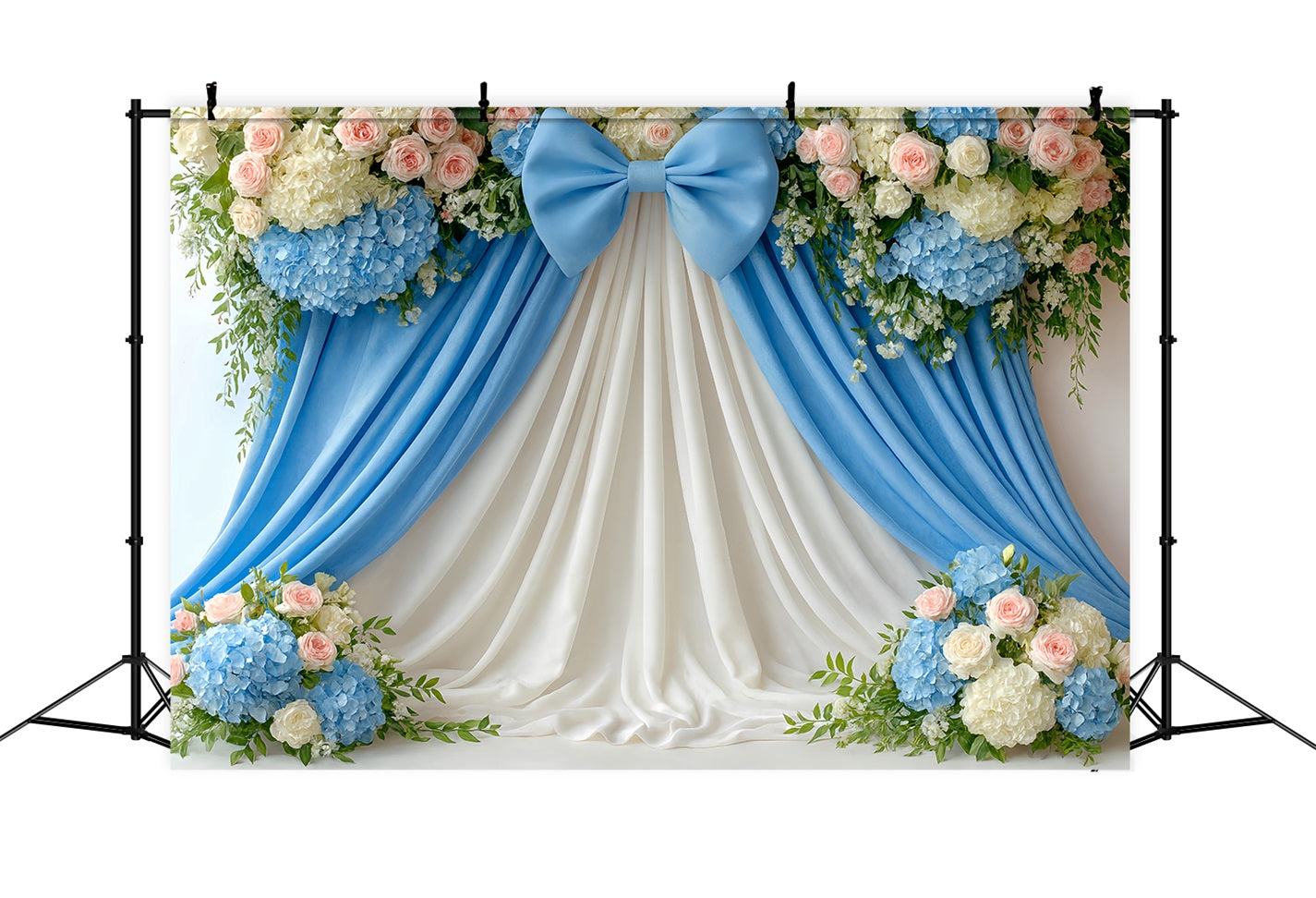 Grand fond avec nœud Fleurs bleues Élégance drapée Fond floral LXX510-153