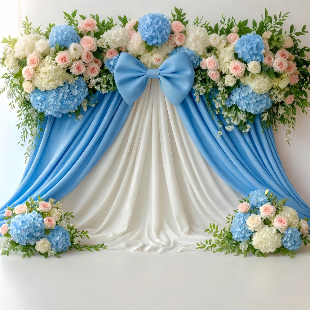 Grand fond avec nœud Fleurs bleues Élégance drapée Fond floral LXX510-153
