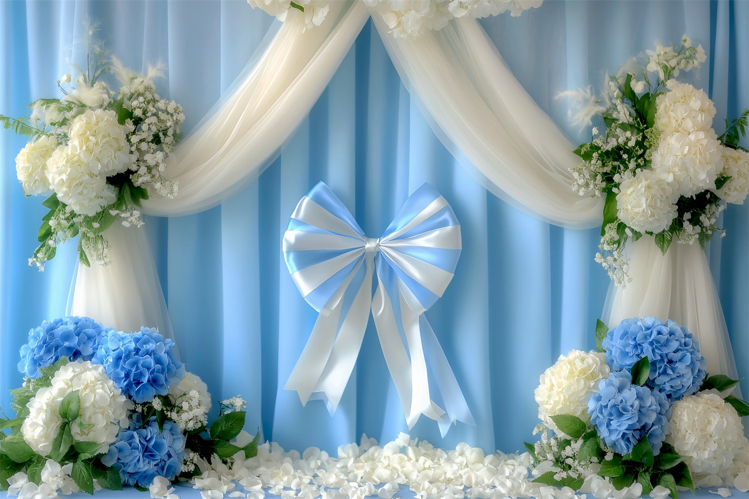 Fond avec nœud Ruban blanc et bleu Jardin Fond floral LXX510-154