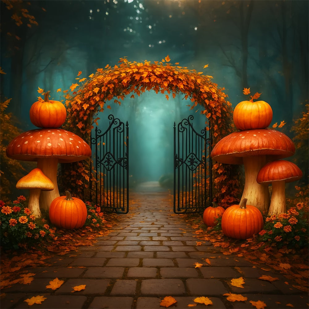 Fond porte citrouilles Arche d'érable Chemin forestier Fonds Thanksgiving LXX510-20