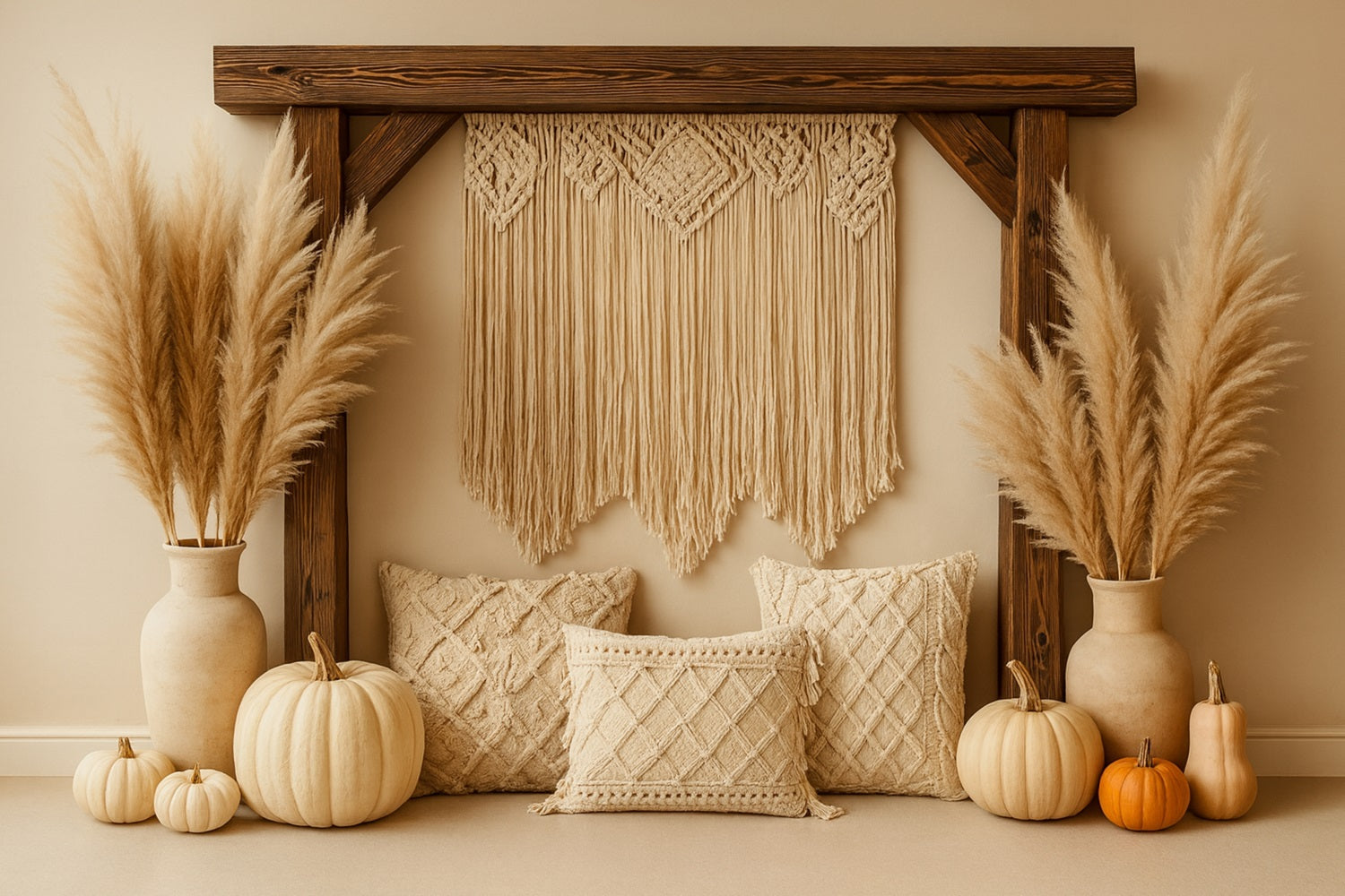 Fond photo citrouille Boho Pampas Coin douillet Fond Thanksgiving LXX510-24