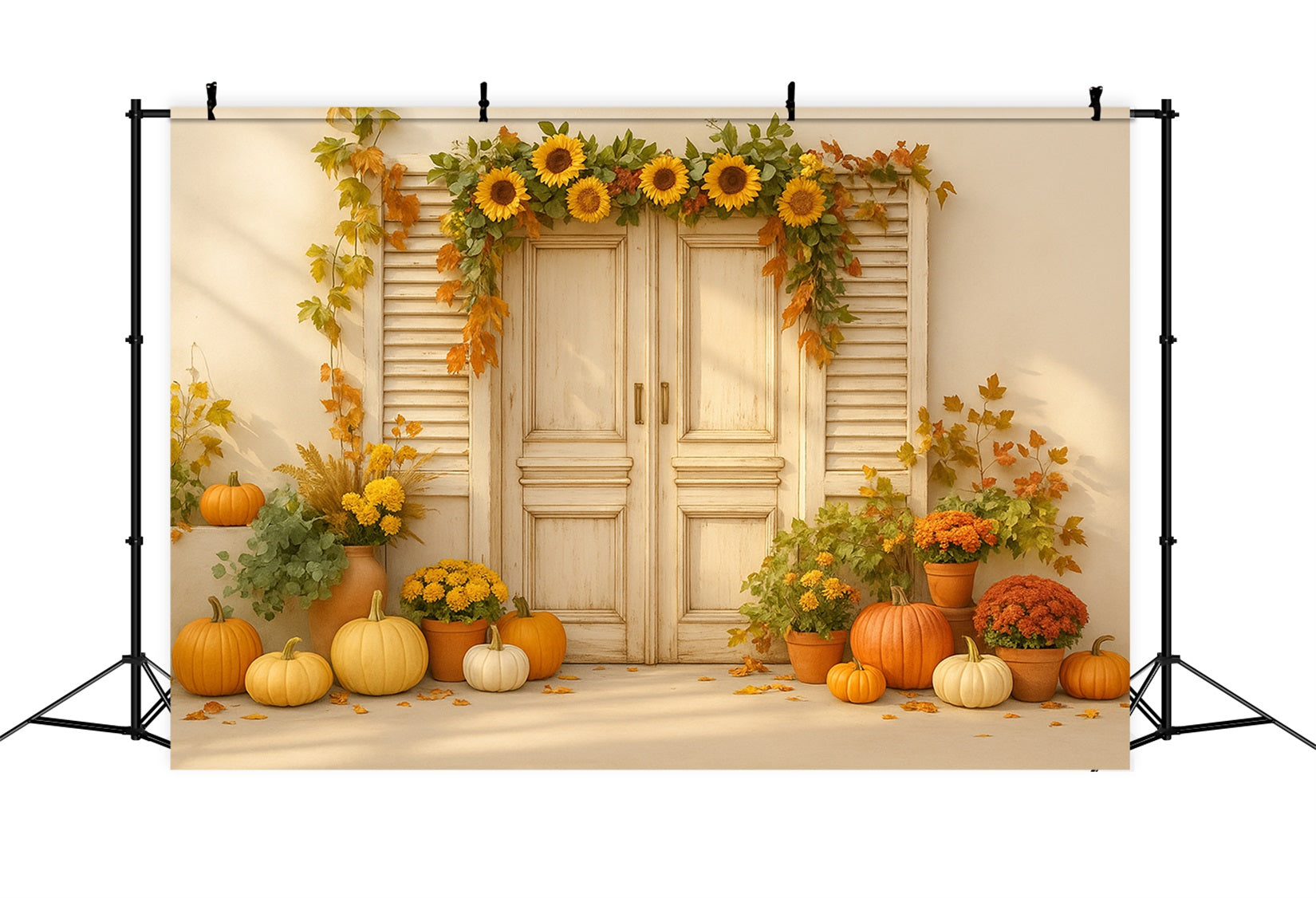 Fond photo citrouille Porte tournesol Récolte délicieuse Fonds Thanksgiving LXX510-26
