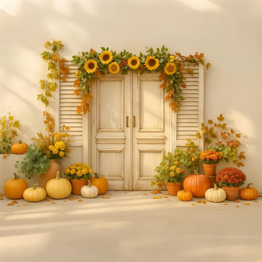 Fond photo citrouille Porte tournesol Récolte délicieuse Fonds Thanksgiving LXX510-26