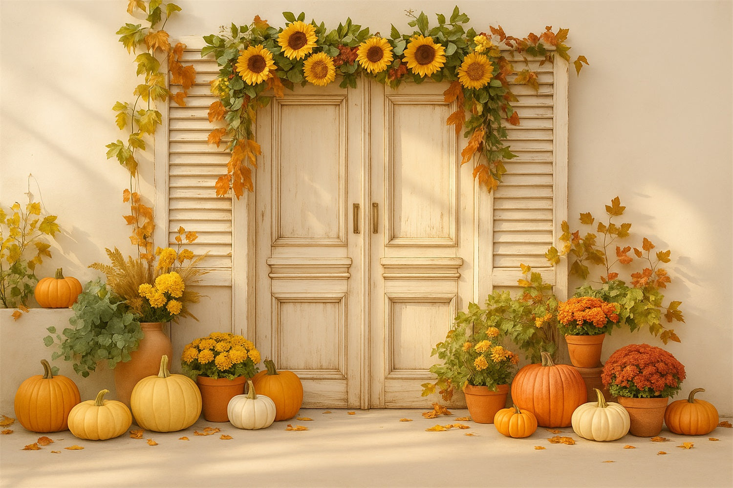 Fond photo citrouille Porte tournesol Récolte délicieuse Fonds Thanksgiving LXX510-26