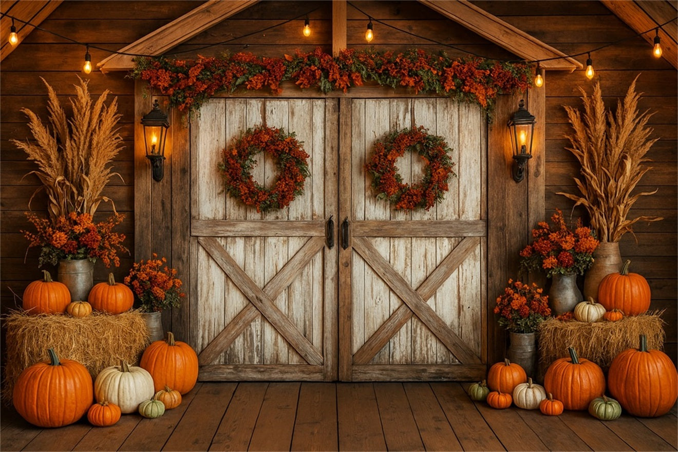 Fond ferme Grange rustique Couronnes d'automne Idées de fonds Thanksgiving LXX510-27