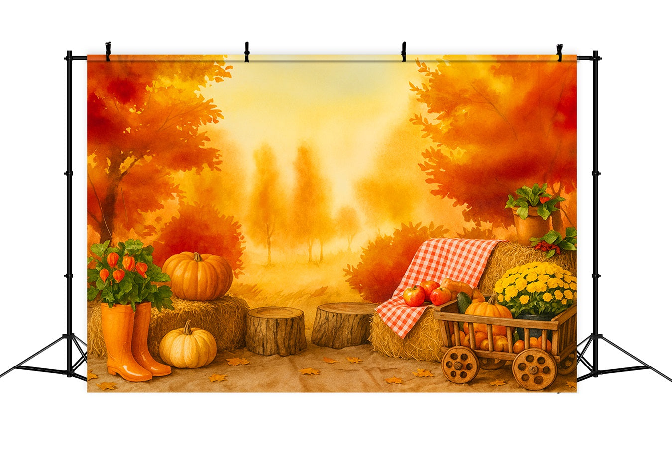 Fond photo citrouille Verger doré Pique-nique d'automne Idées de fond pour Thanksgiving LXX510-39