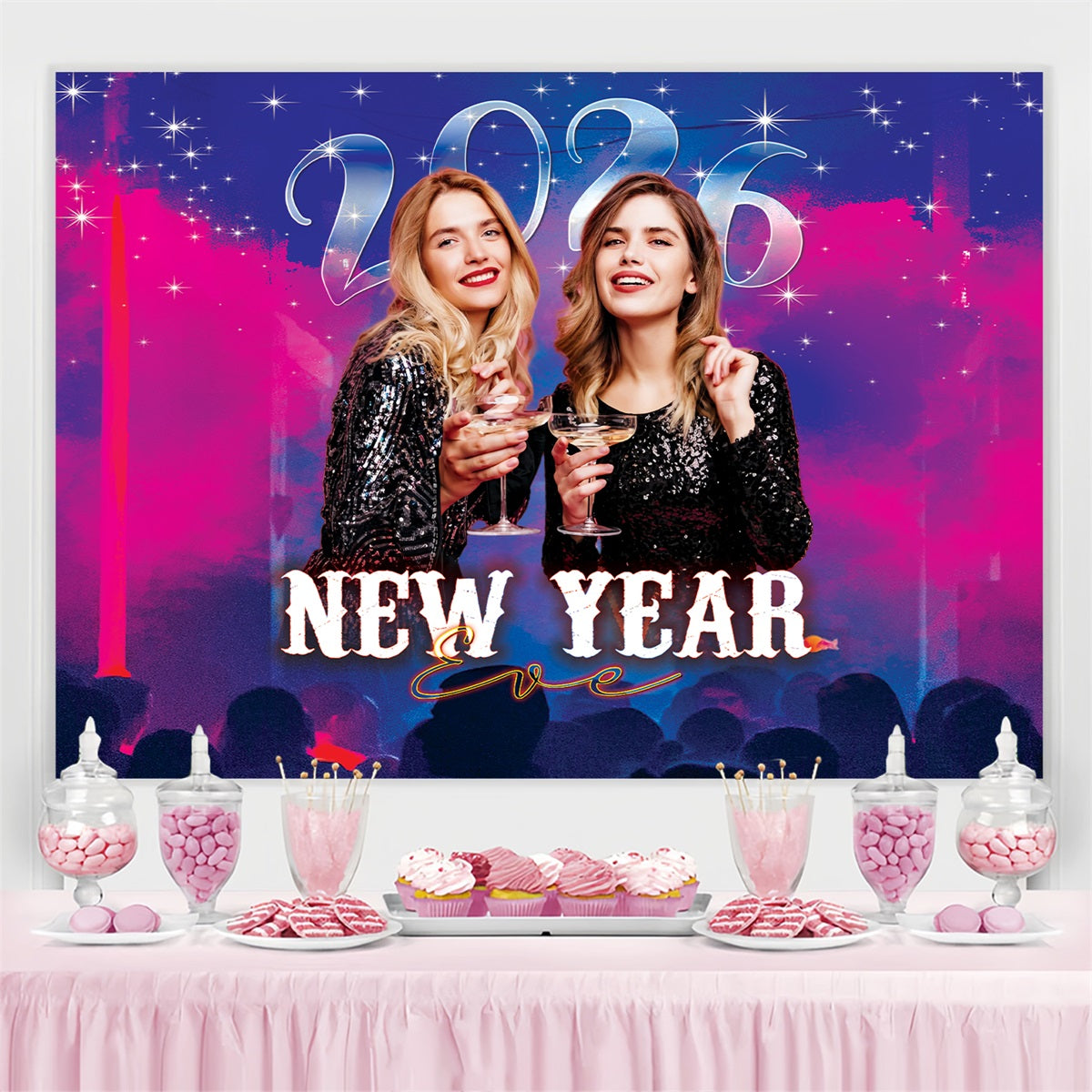 Fond « Bonne année » avec toast de célébration pour la nuit du Nouvel An personnalisé LXX510-4