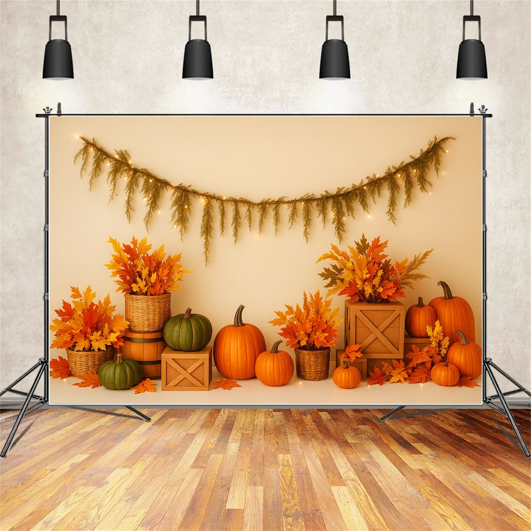 Fond citrouille Feuilles d'érable Arrangement chaleureux Fonds photo pour Thanksgiving LXX510-40