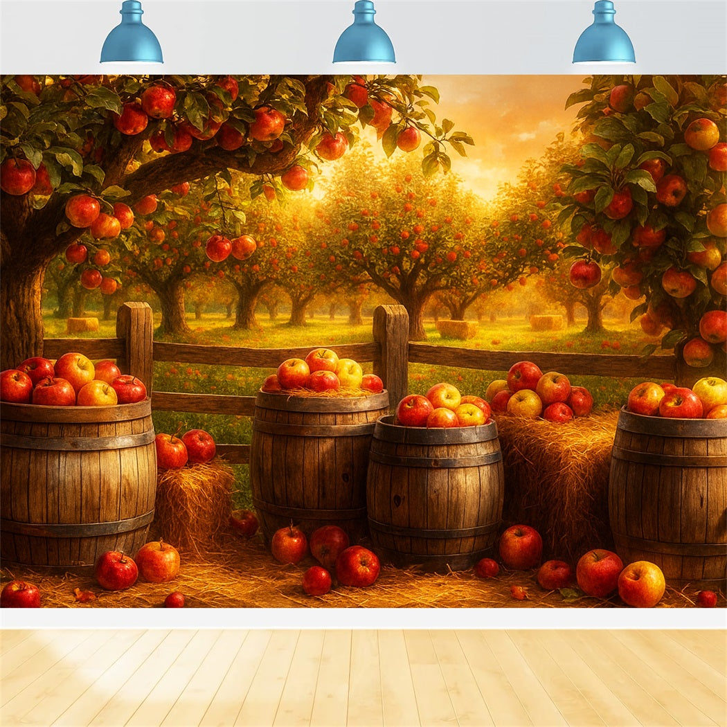 Fond agricole Verger de pommiers Récolte dorée Fonds pour Thanksgiving LXX510-50