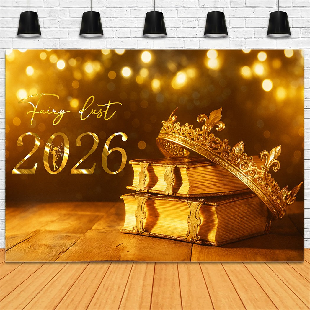Fond pour le Nouvel An 2026 Couronne dorée Fée Scintillements Fond pour le Nouvel An LXX510-6