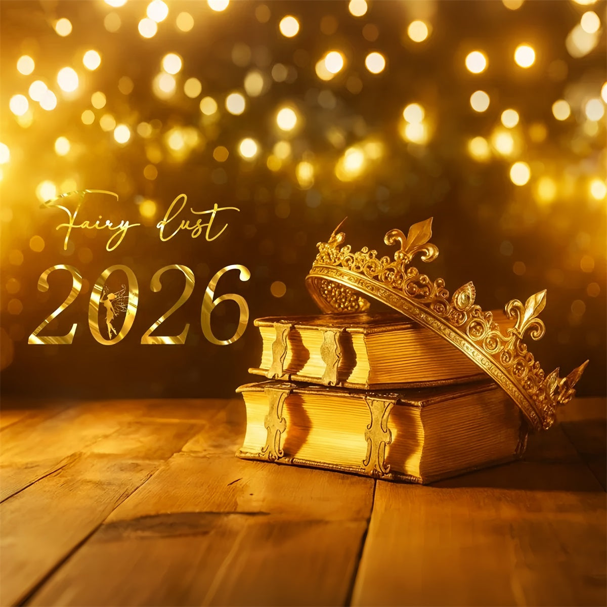 Fond pour le Nouvel An 2026 Couronne dorée Fée Scintillements Fond pour le Nouvel An LXX510-6