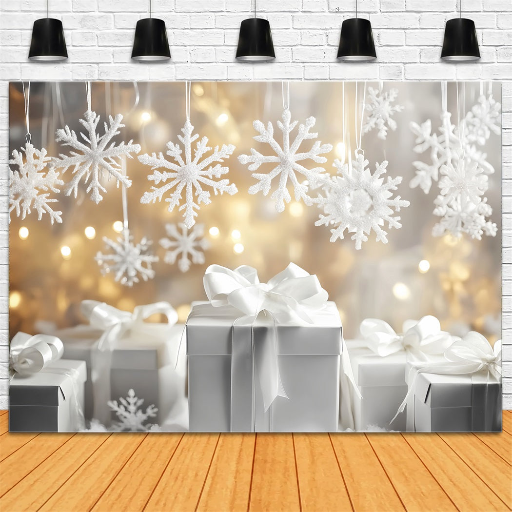 Fond flocons de neige Boîtes-cadeaux blanches Scintillement Fonds photo hiver LXX510-61