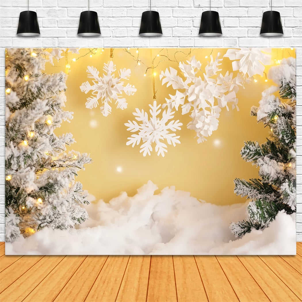 Fonds flocons de neige Lueur dorée Forêt enneigée Fond hiver LXX510-62
