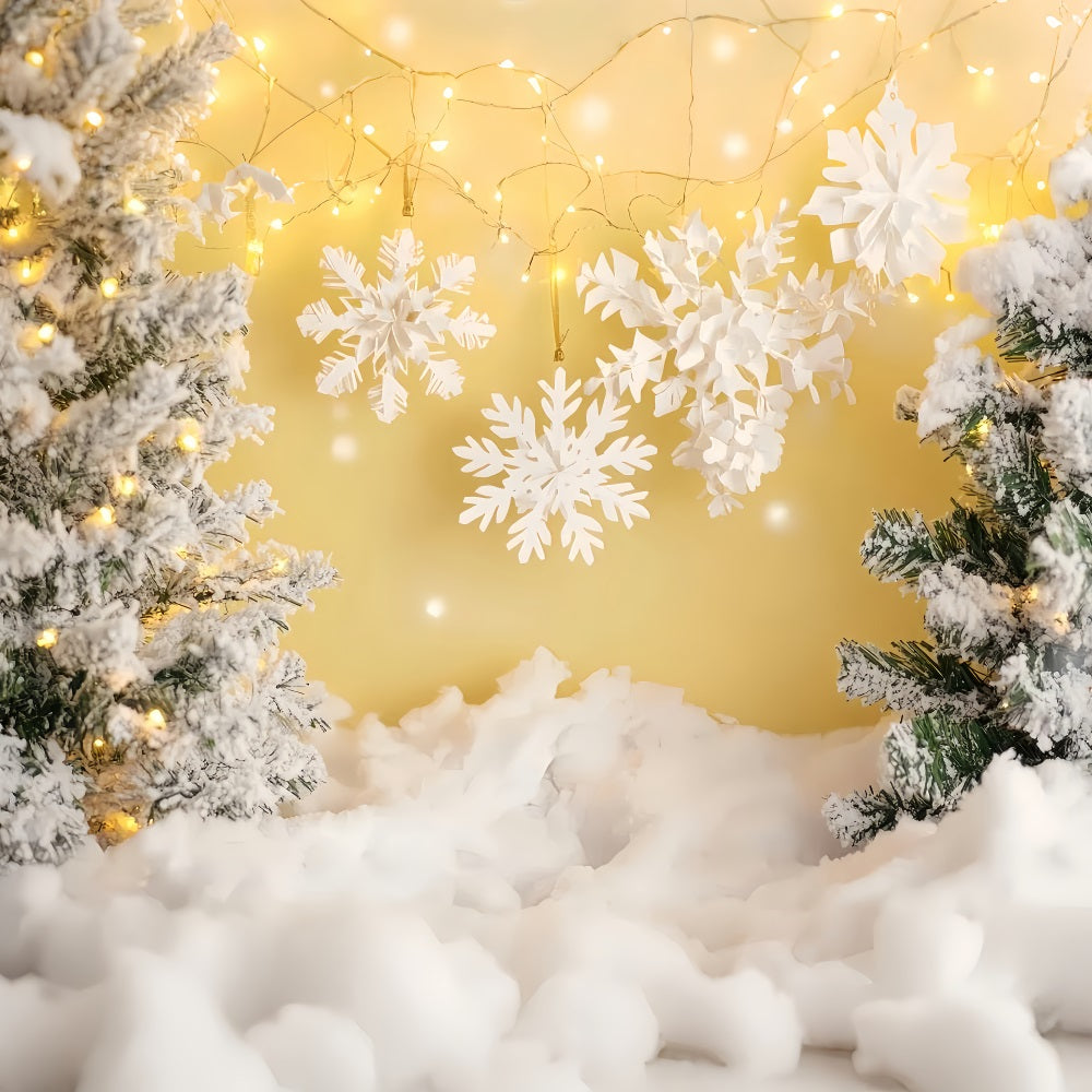 Fonds flocons de neige Lueur dorée Forêt enneigée Fond hiver LXX510-62
