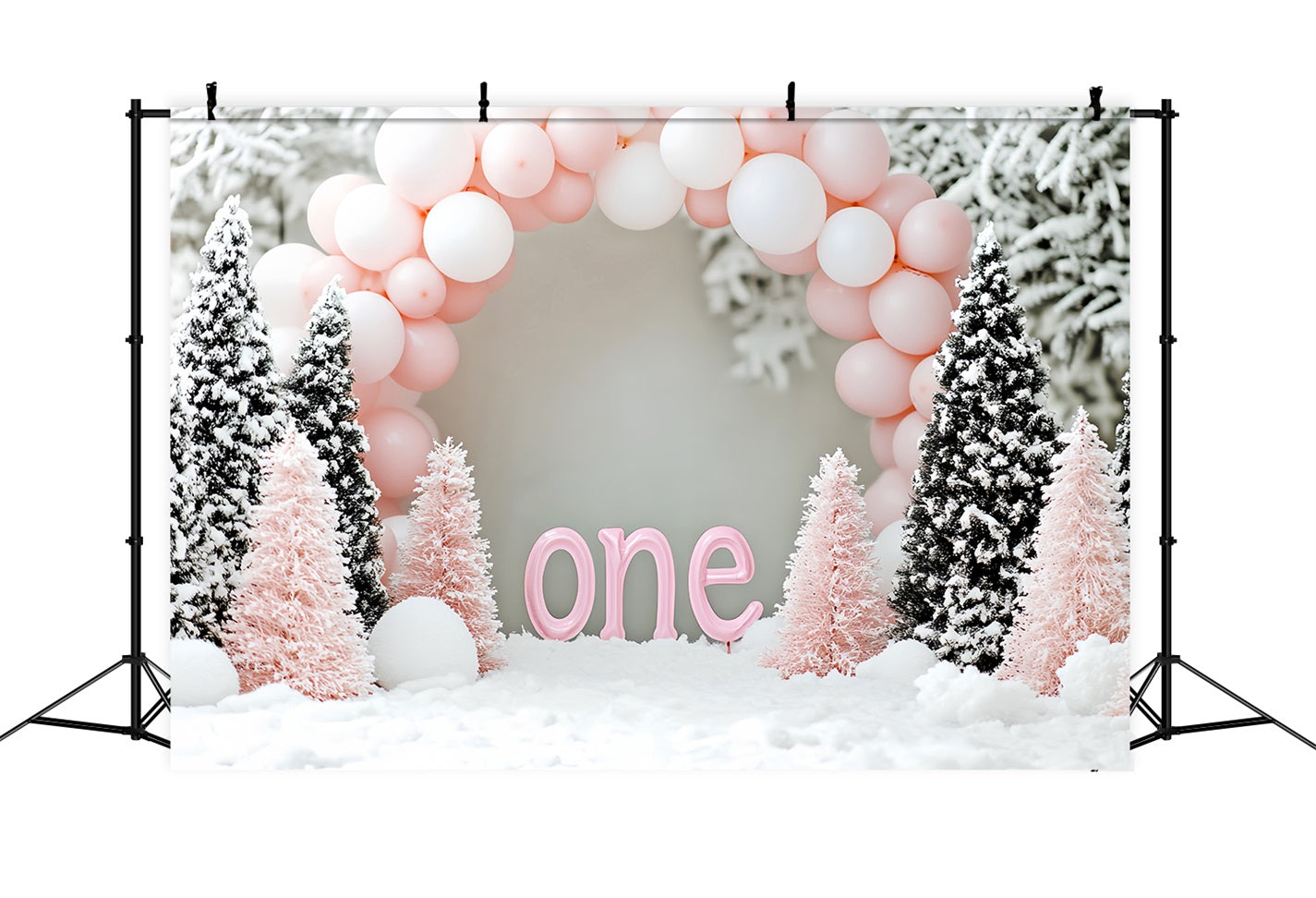 Fond neige hivernale Ballons roses Anniversaire Pays des merveilles Fonds hiver LXX510-63