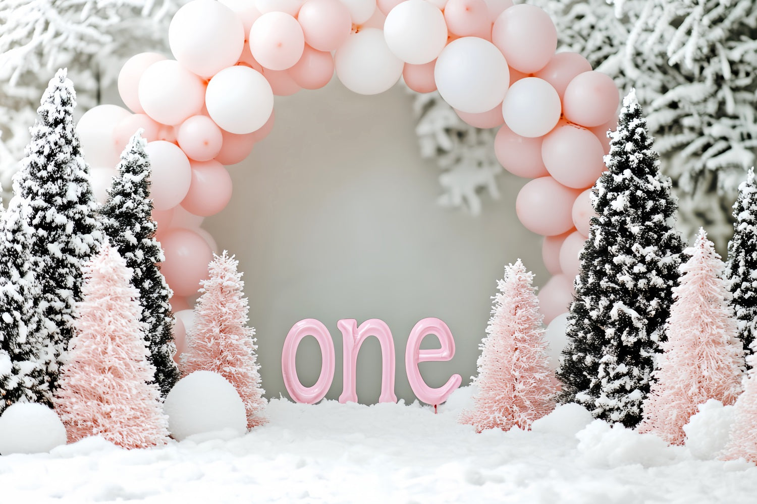 Fond neige hivernale Ballons roses Anniversaire Pays des merveilles Fonds hiver LXX510-63