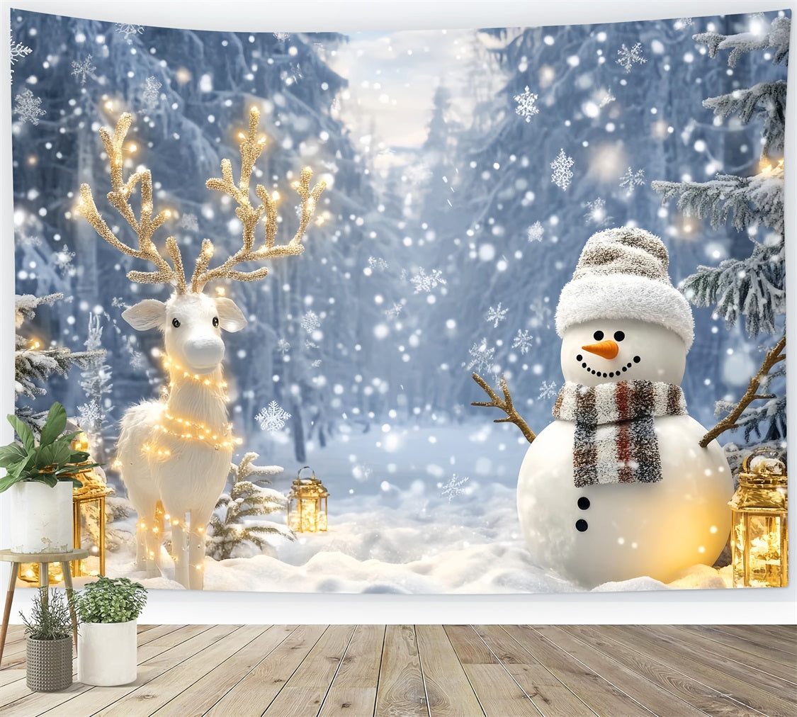 Fond Wonderland Bonhomme de neige Renne Forêt lumineuse Fond photographique hivernal LXX510-65