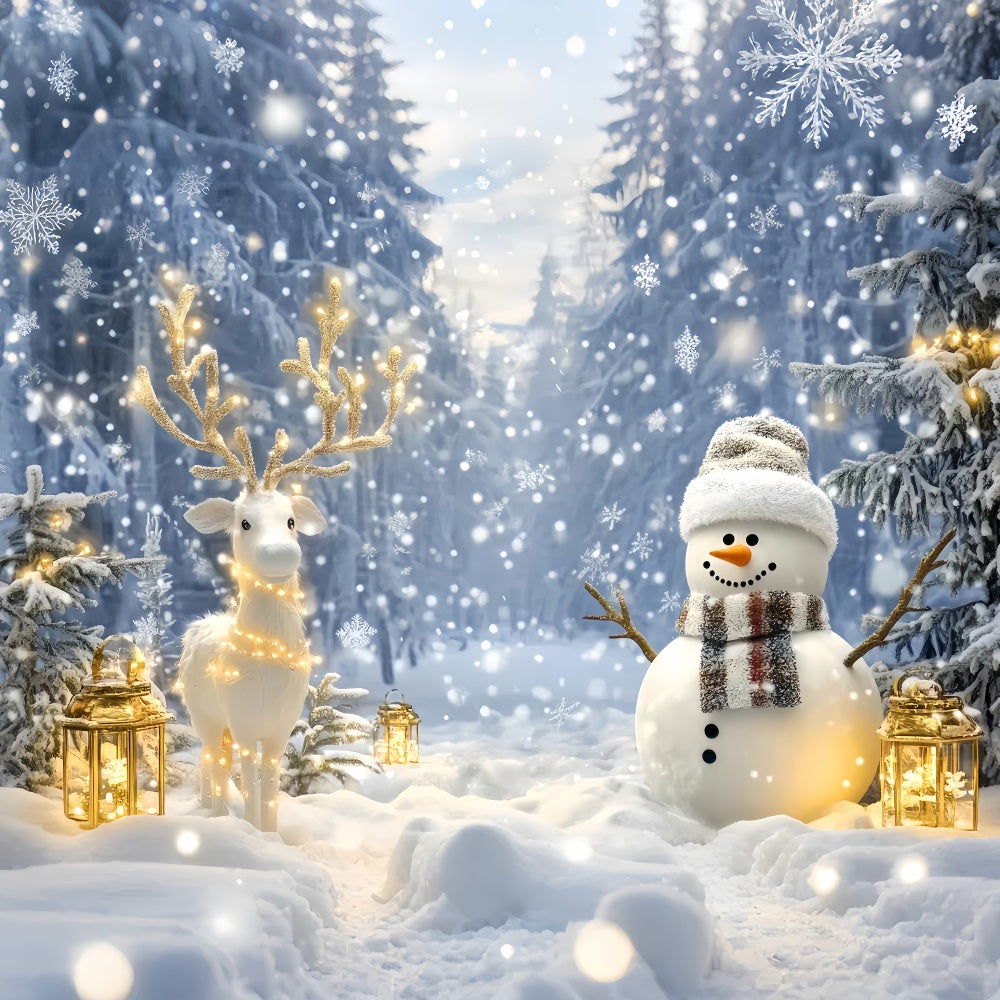 Fond Wonderland Bonhomme de neige Renne Forêt lumineuse Fond photographique hivernal LXX510-65