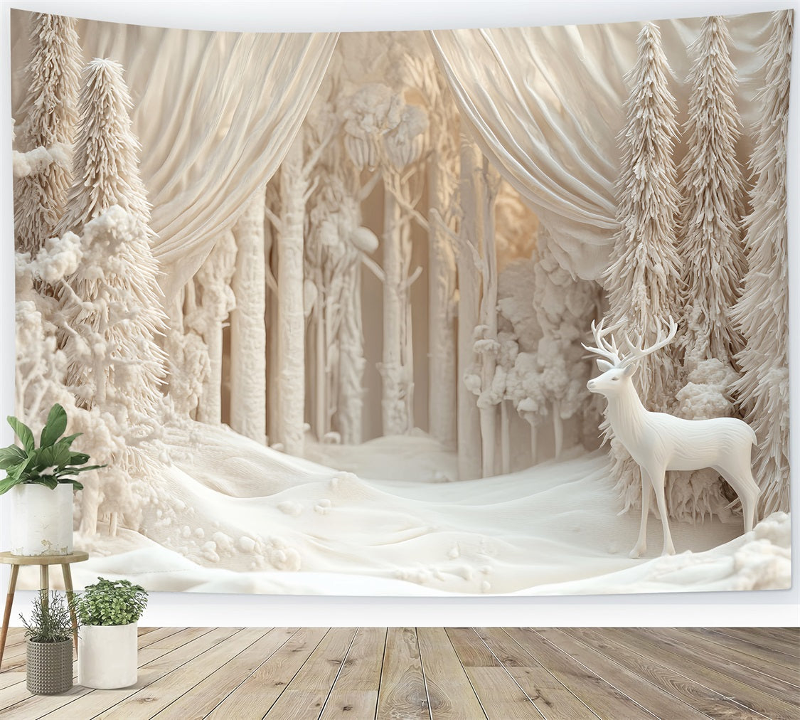 Fond Wonderland Renne ivoire Forêt hivernale Fonds hivernaux LXX510-68