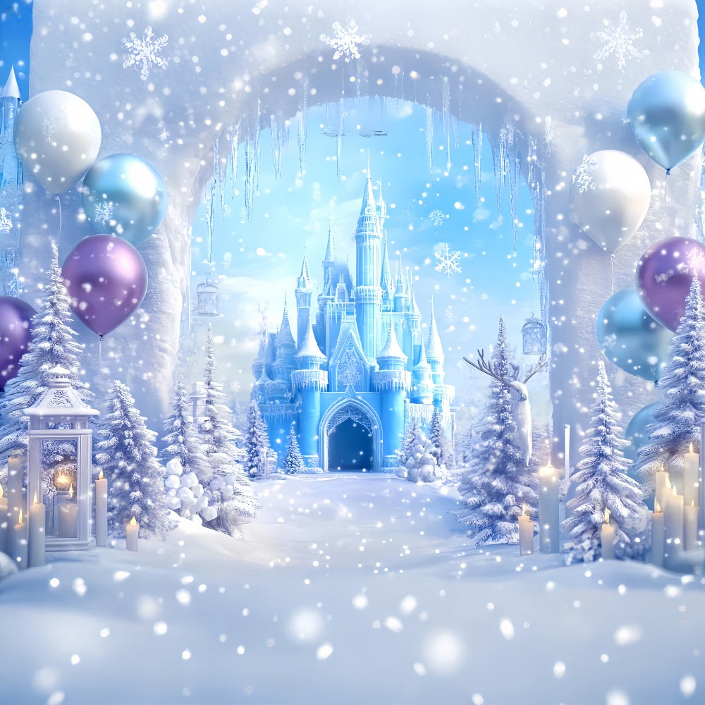Fond Winter Wonderland Palais gelé Lueur des bougies Fonds photo hivernaux LXX510-70