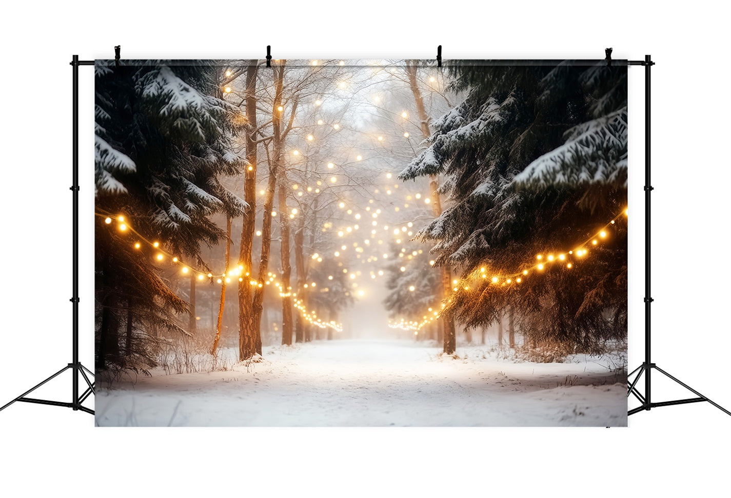 Fond d'hiver Forêt Forêt enneigée Guirlandes lumineuses Fonds photo d'hiver LXX510-75