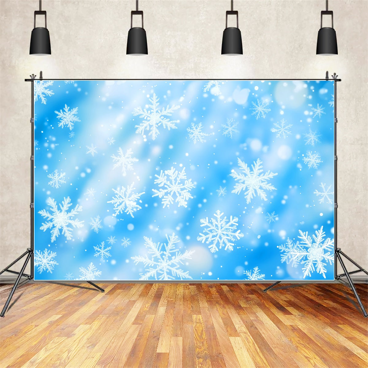 Fond flocons de neige Flocons de neige bleus cristallins Fonds photographiques hivernaux LXX510-91