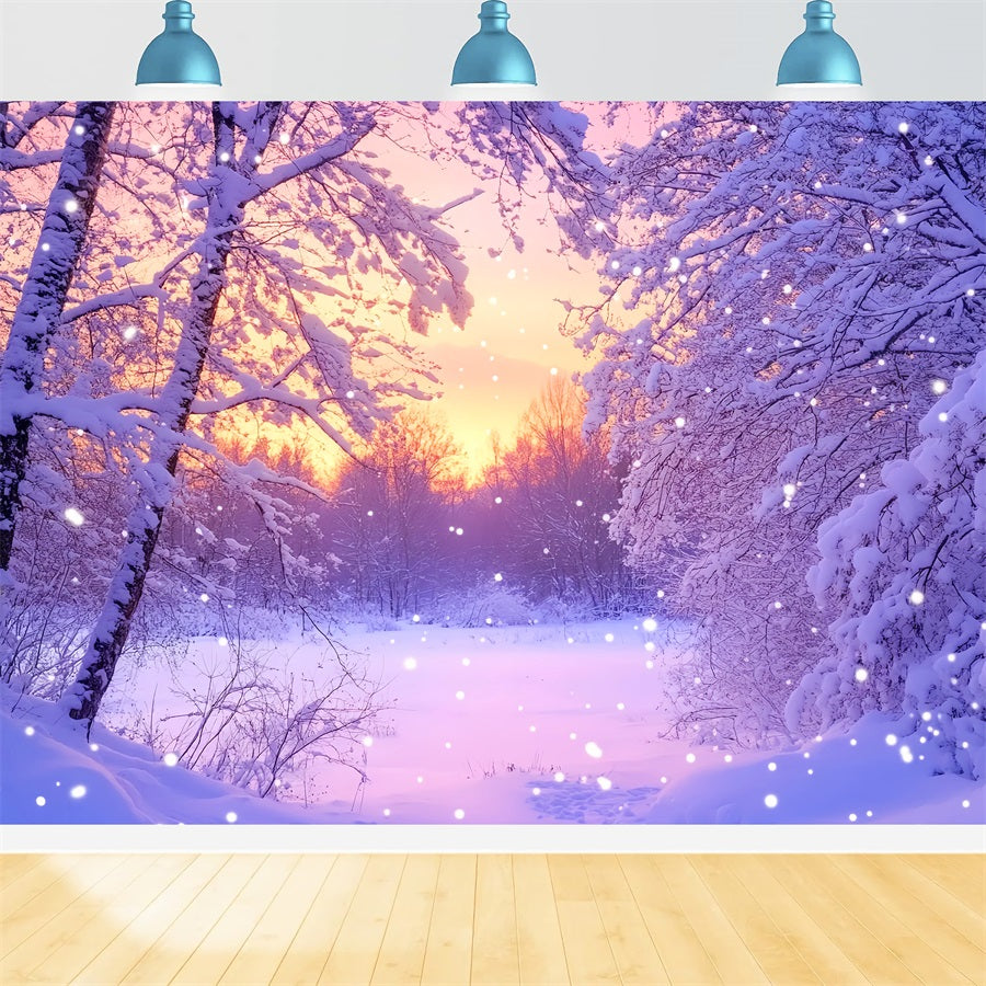 Fond hivernal féérique Fond rose lever de soleil Forêt enneigée Fond hivernal LXX510-92