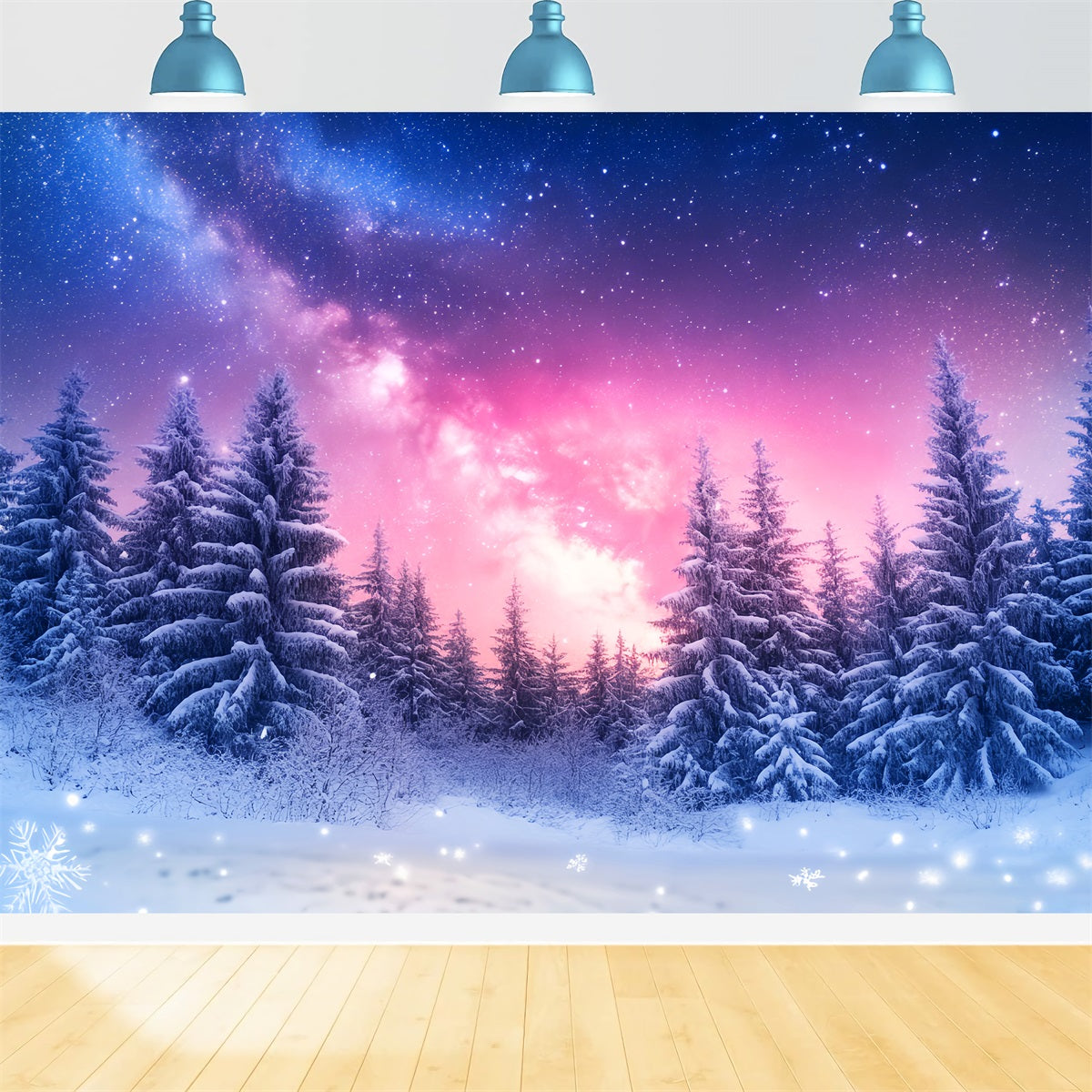 Fond ciel hivernal Forêt enneigée et pins lumineux Fonds photographiques hivernaux LXX510-96