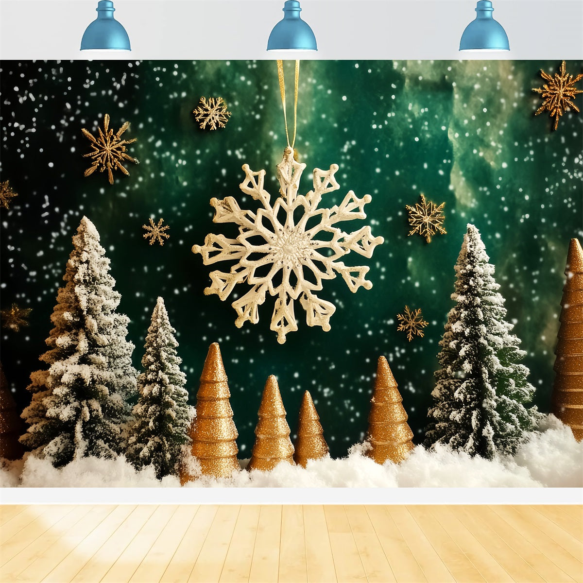 Fond flocons de neige Forêt dorée et flocons de neige Fonds hivernaux magiques LXX510-98