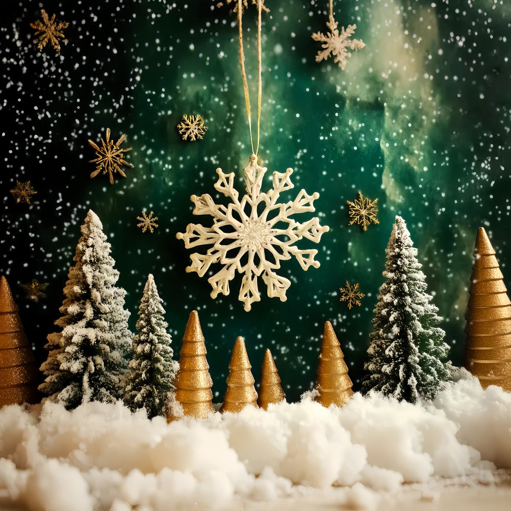 Fond flocons de neige Forêt dorée et flocons de neige Fonds hivernaux magiques LXX510-98