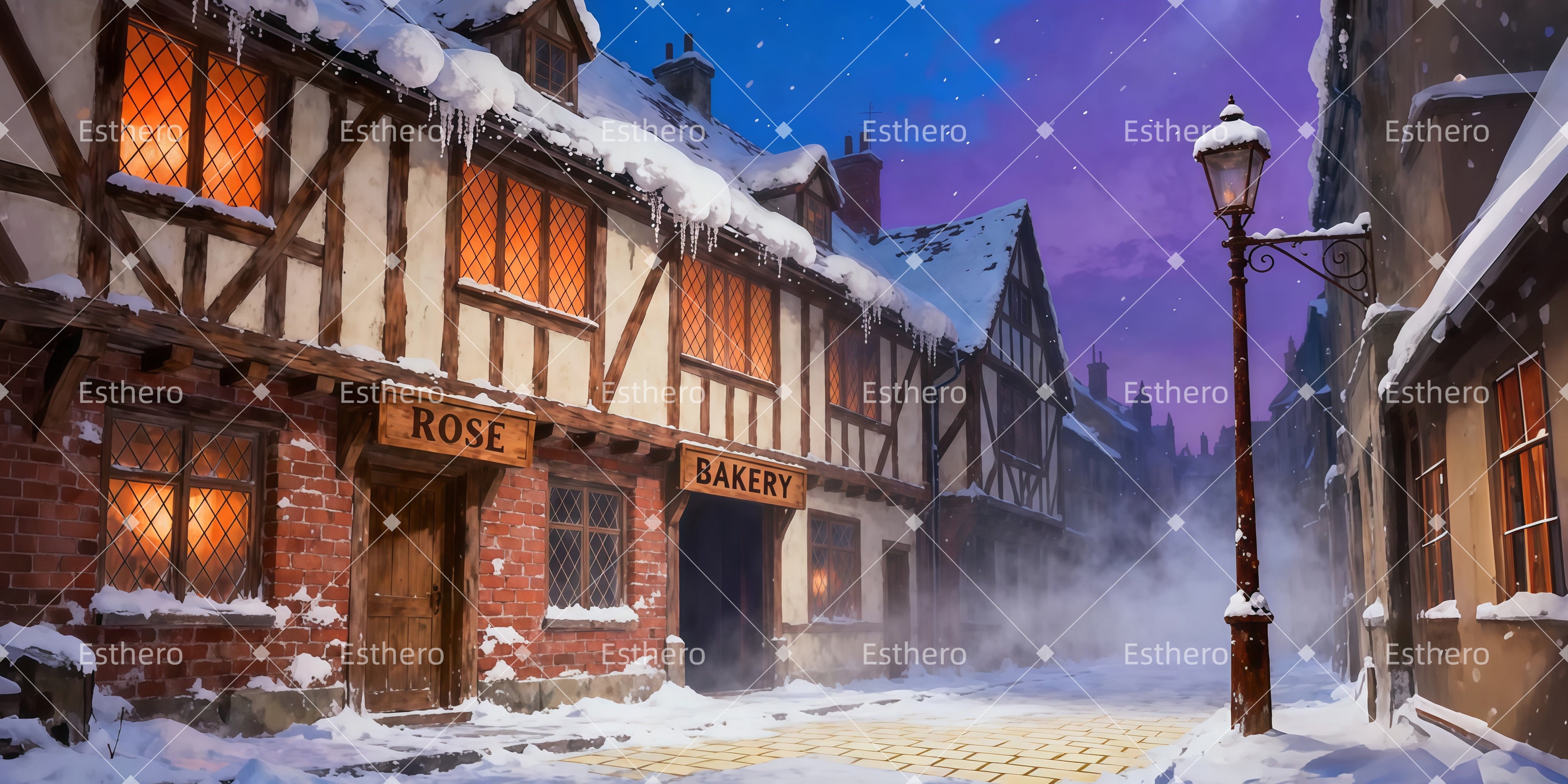 Toile de fond de Scene Rue des boulangeries en hiver LXX511-T113