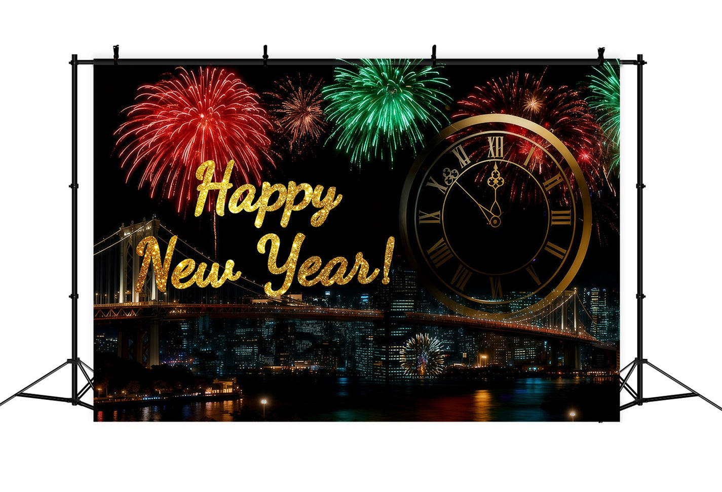 Fond pour le Nouvel An Feux d'artifice Minuit Compte à rebours Fond pour le réveillon du Nouvel An LXX512-1