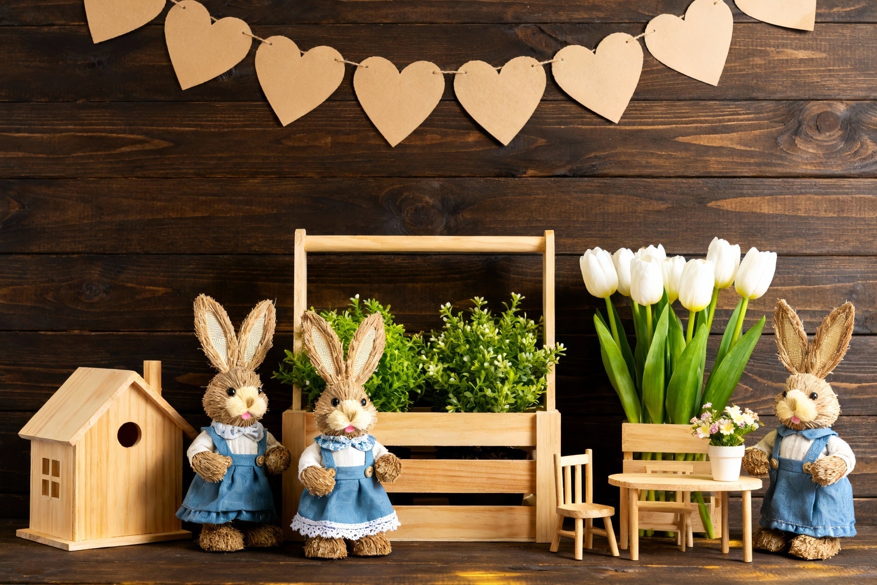 Fond rustique de Pâques Lapin rustique Présentoir en bois Fond Peter Rabbit LXX512-123