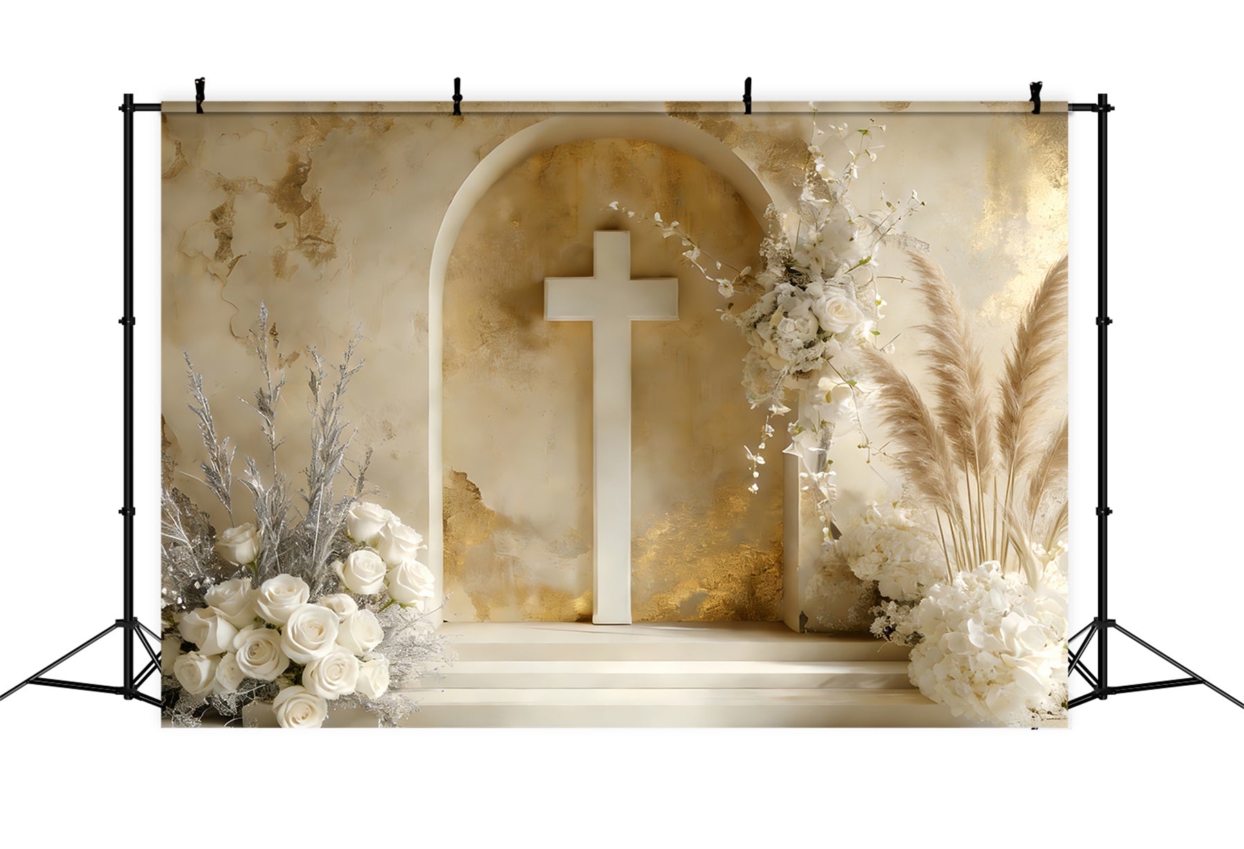 Fond avec croix Style bohème Floral Autel Fond rustique de Pâques LXX512-130