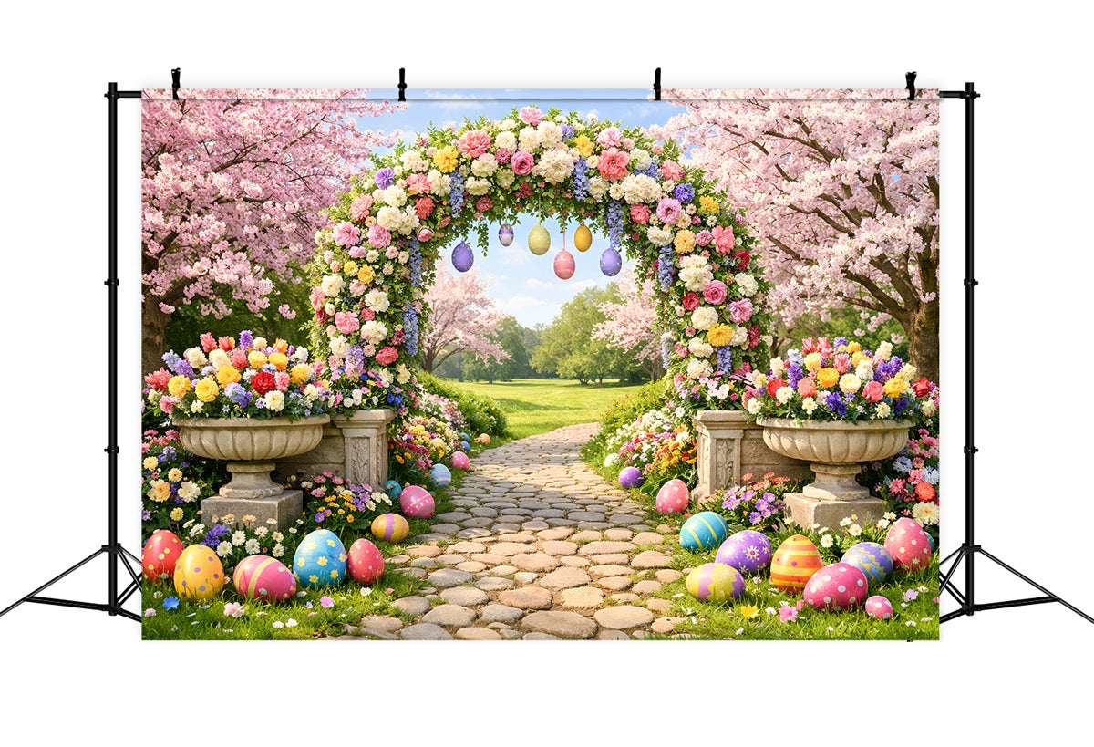 Fond pour chasse aux œufs Arche fleurie Allée de jardin Fond floral de Pâques LXX512-131