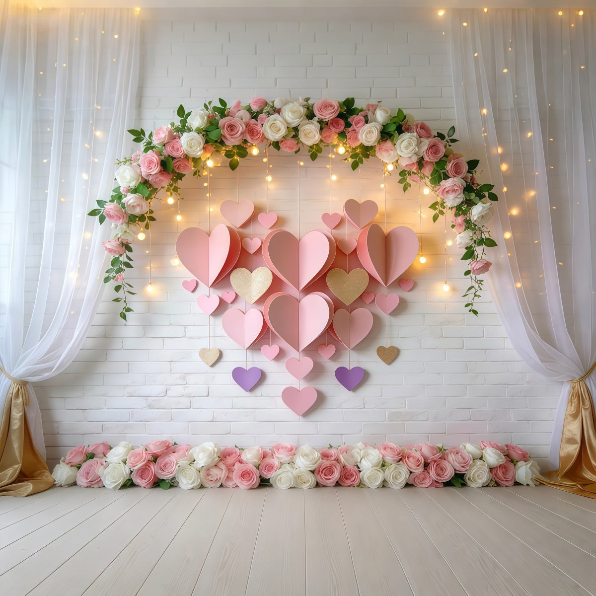 Toile de fond Saint-Valentin Arche florale rose pâle Lumières Toiles de fond amour LXX512-144