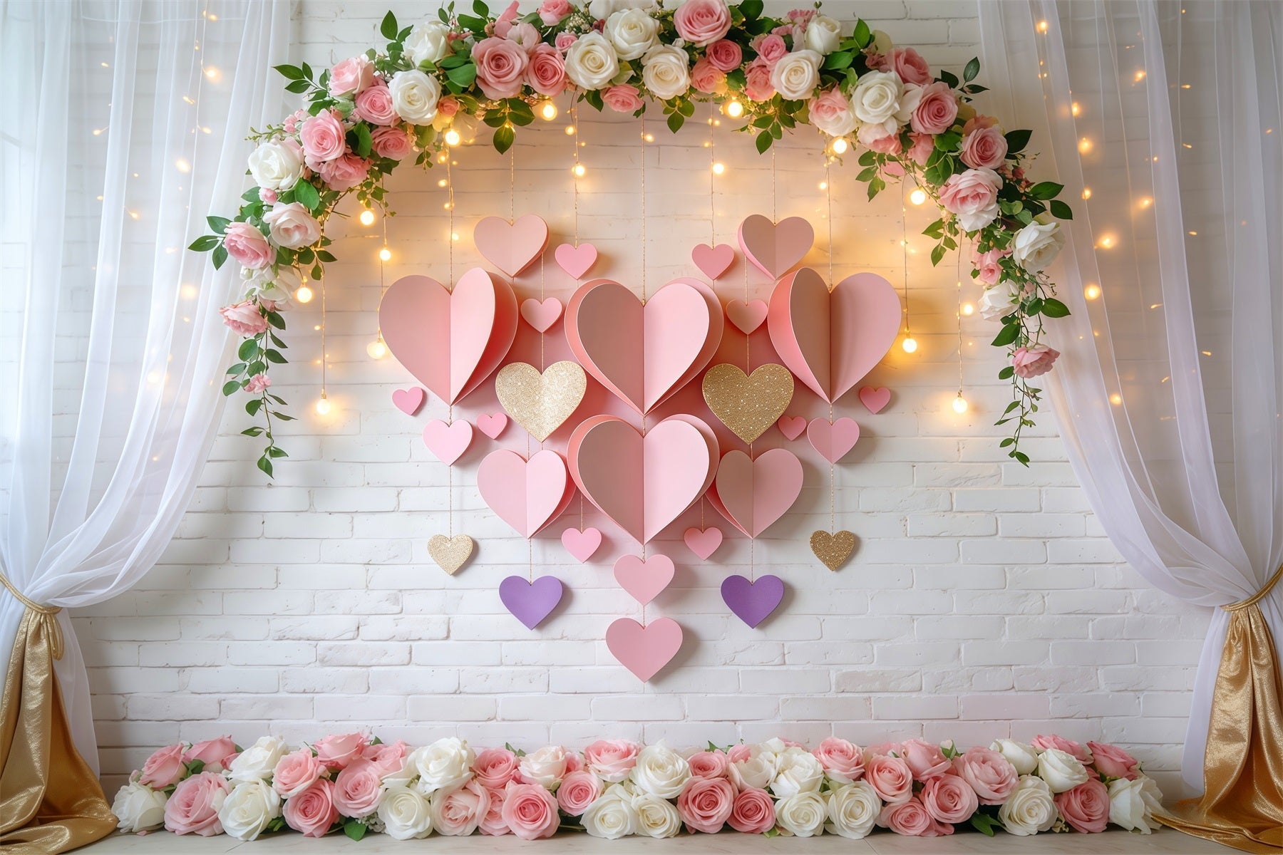 Toile de fond Saint-Valentin Arche florale rose pâle Lumières Toiles de fond amour LXX512-144