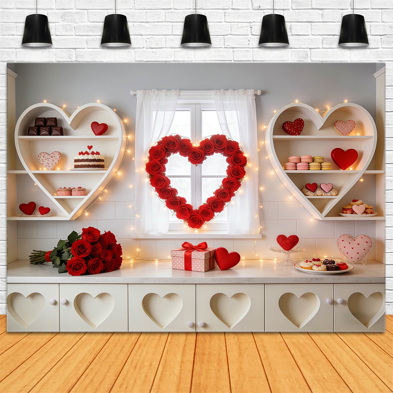 Toile de fond bonbons Toile de fond cuisine Rose Cœur d'amour Toile de fond Saint-Valentin LXX512-146
