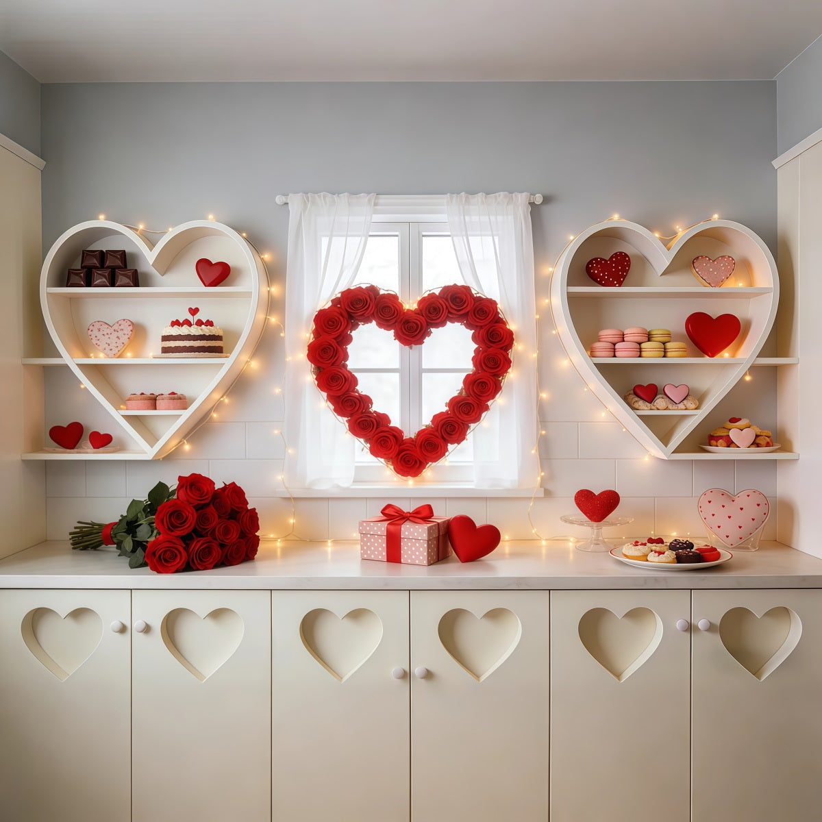 Toile de fond bonbons Toile de fond cuisine Rose Cœur d'amour Toile de fond Saint-Valentin LXX512-146