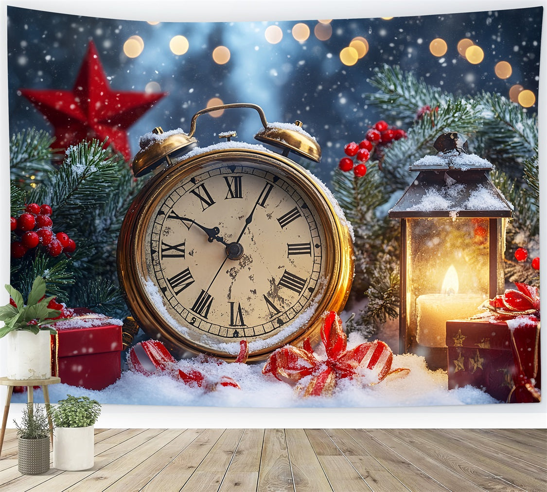 Fonds « Nouvel An » Compte à rebours sous la neige Bokeh scintillant Horloge Fond photo LXX512-15