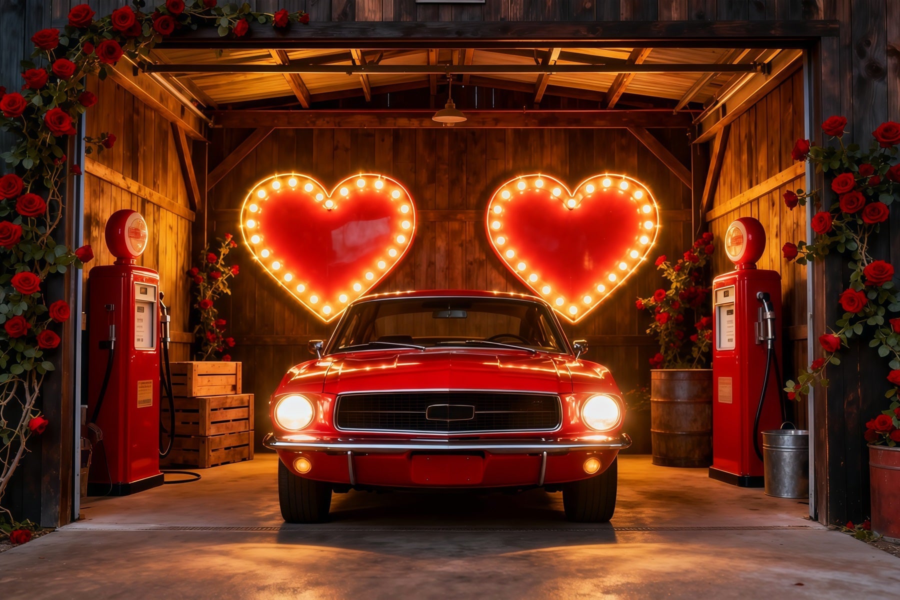 Fond de scène Saint-Valentin années 90 Cœur néon Garage Cœur romantique Fond de scène LXX512-152