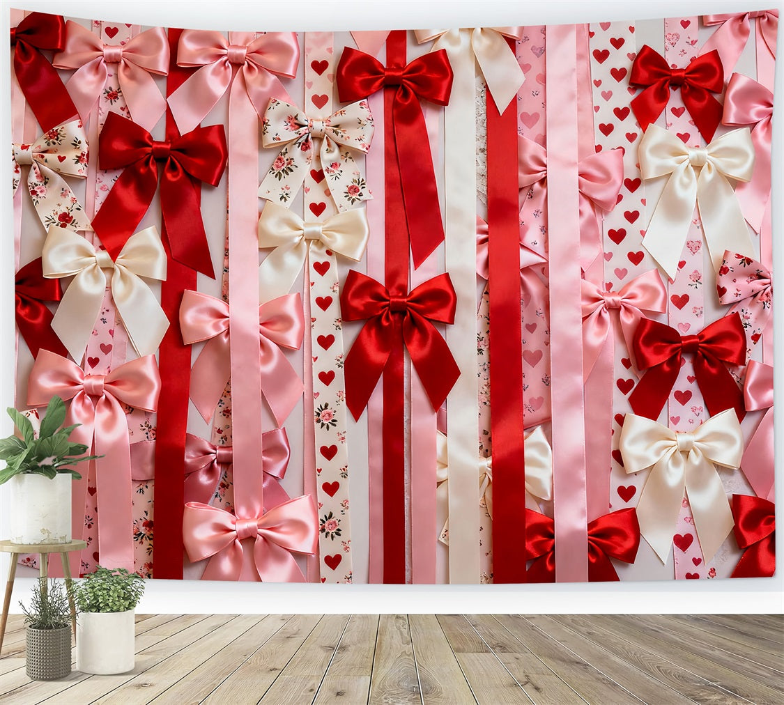 Fond de scène rose Saint-Valentin Nœud en satin Motif cœur Fond de scène romantique LXX512-153