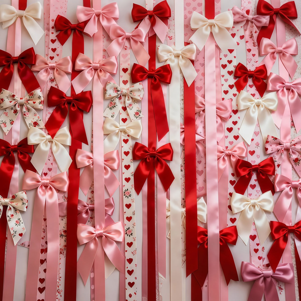 Fond de scène rose Saint-Valentin Nœud en satin Motif cœur Fond de scène romantique LXX512-153