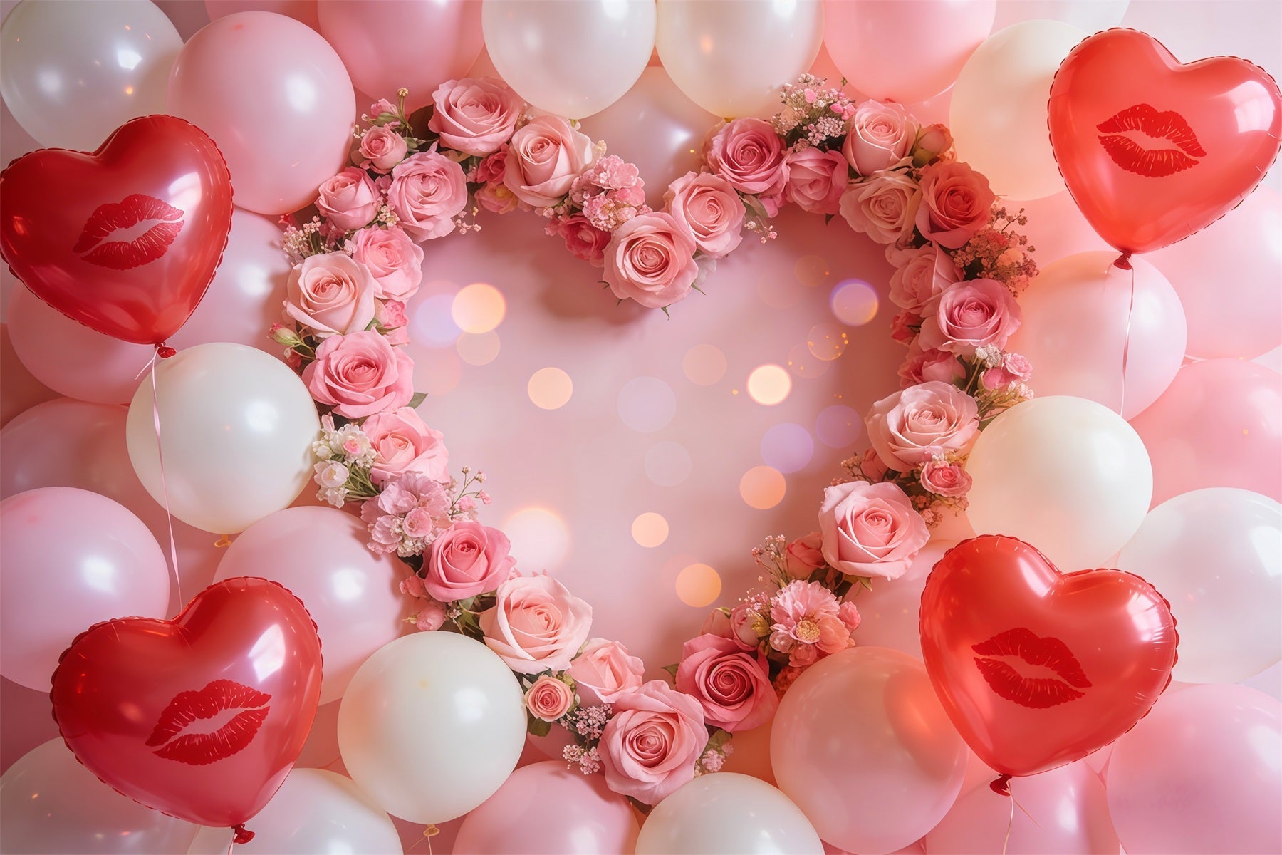 Fond ballons en forme de cœur Couronne de roses roses Fond Saint-Valentin LXX512-159