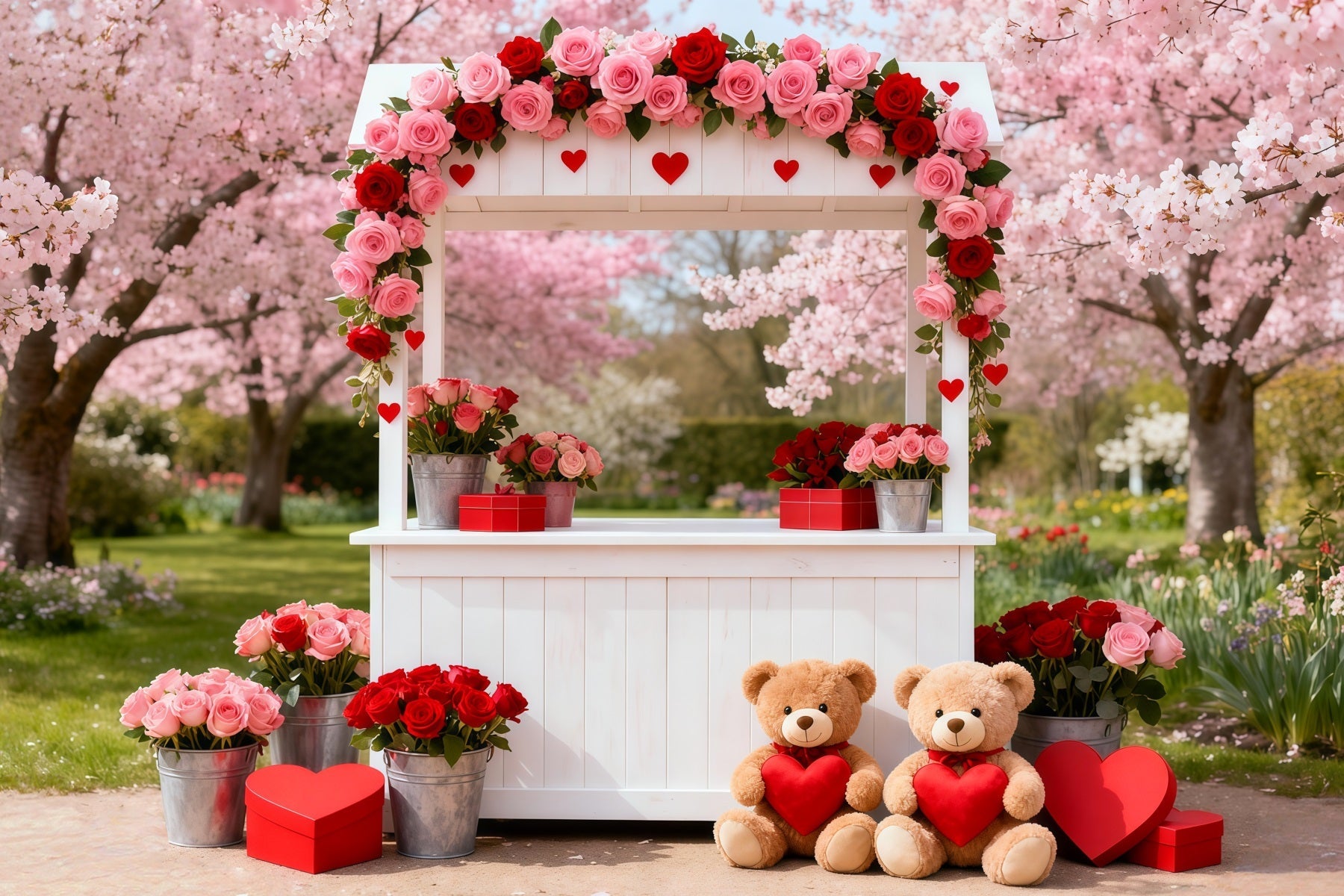 Idées de fonds Saint-Valentin Cabine d'amour Fleurs de cerisier Fonds romantiques LXX512-160