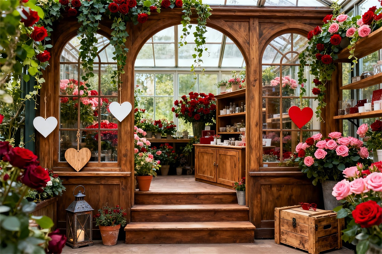 Fond rustique ferme Saint-Valentin Jardin Serre Romance Fond rose rouge LXX512-163