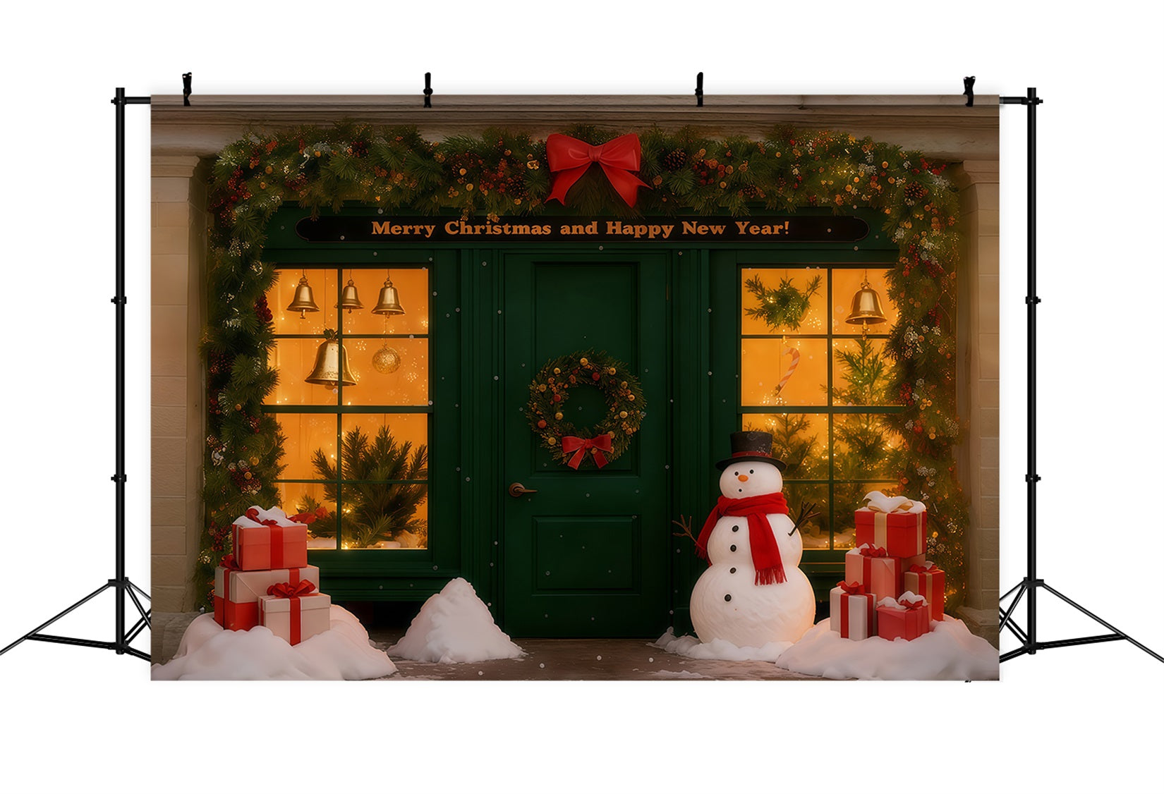 Toiles de fond pour le Nouvel An Boutique de Noël enneigée Toile de fond « Bonne année 2026 » LXX512-17