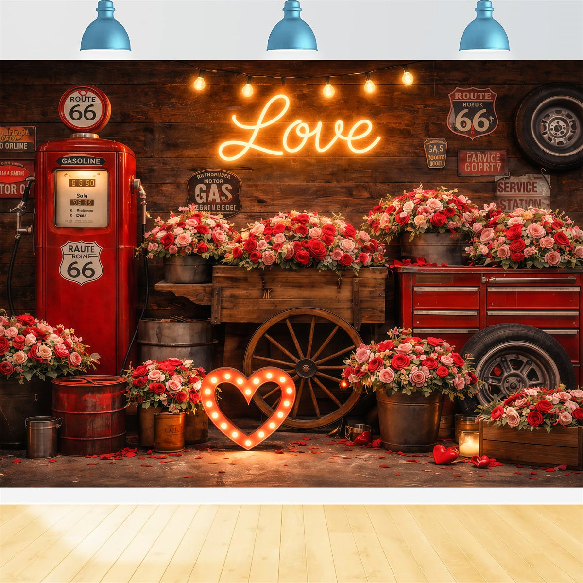 Fond photo pour la Saint-Valentin Garage vintage Roses Fonds d'amour LXX512-176